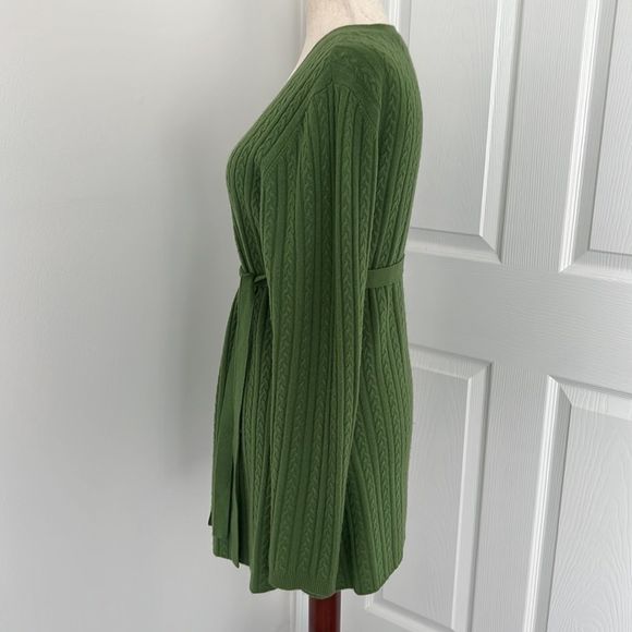 Gene Meyer 100% cashmere cardigan with belt green grass sz  large - Picture 4 of 10